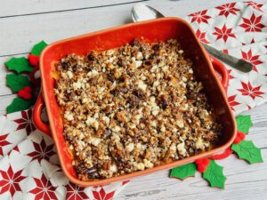 PURÉ DE CAMOTE CON DÁTILES, NUECES Y FETA