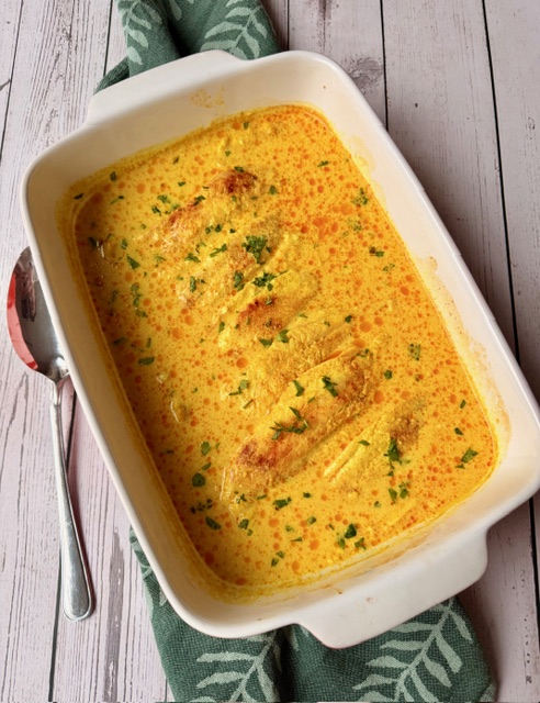 BACALAO AL HORNO EN SALSA DE COCO Y LIMÓN