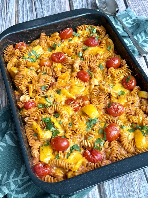 PASTA CREMOSA DE FAJITAS DE POLLO AL HORNO