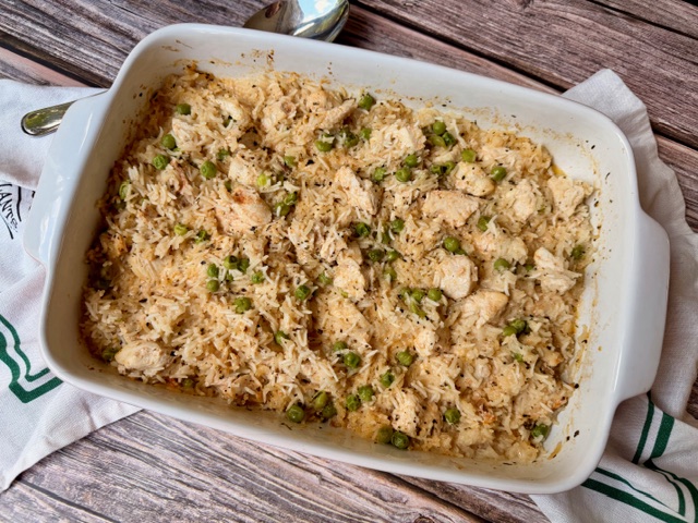 POLLO Y ARROZ CON MANTEQUILLA Y HIERBAS AL HORNO
